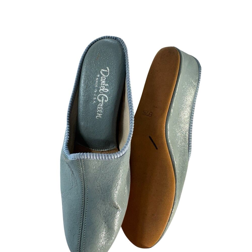 1950s Daniel‎ Green Blue Leather Slippers Womens 7 Vintage Hollywood Boudoir New